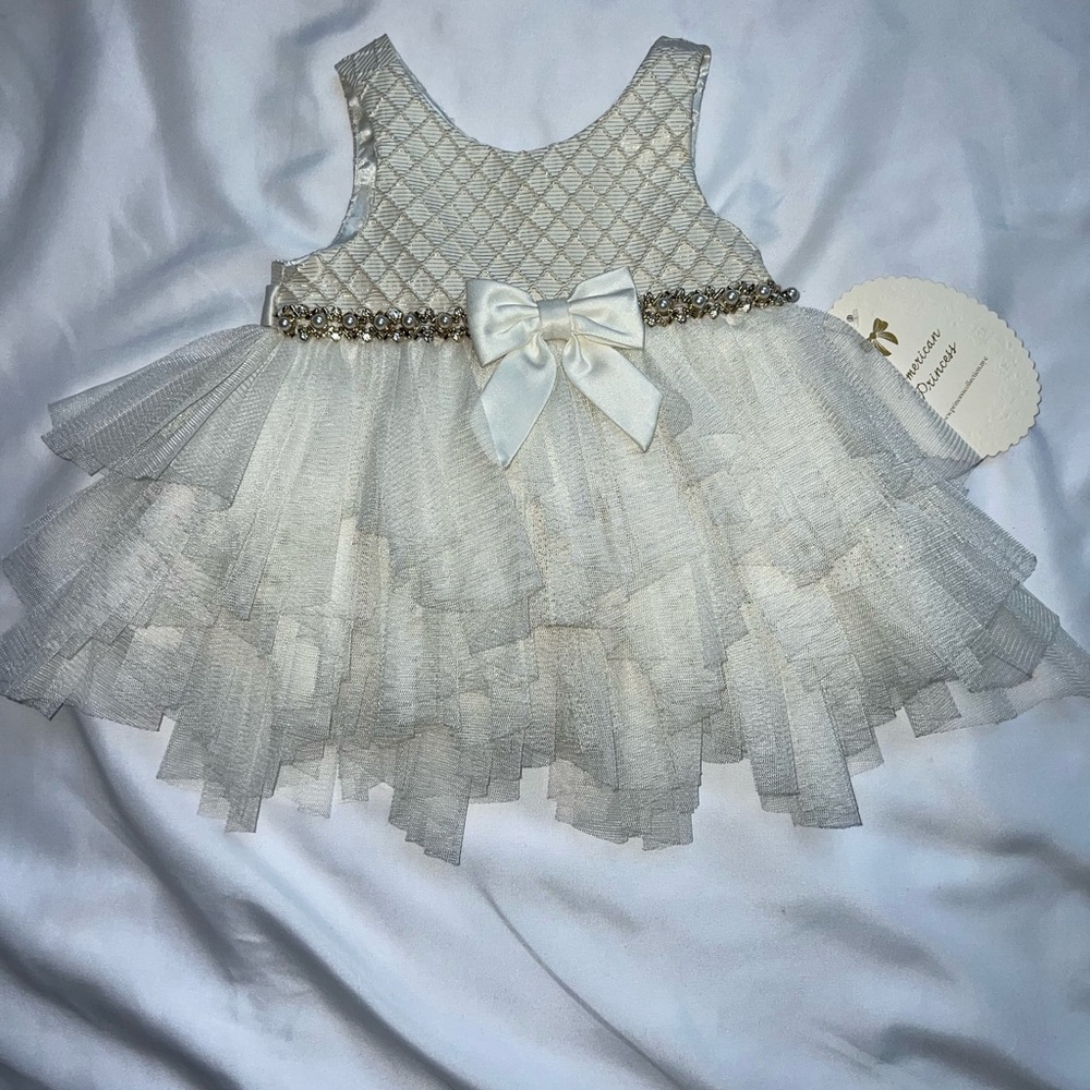 Baby Dress Formal American Princess Ivory and Gold Tulle Dress size 3 mo